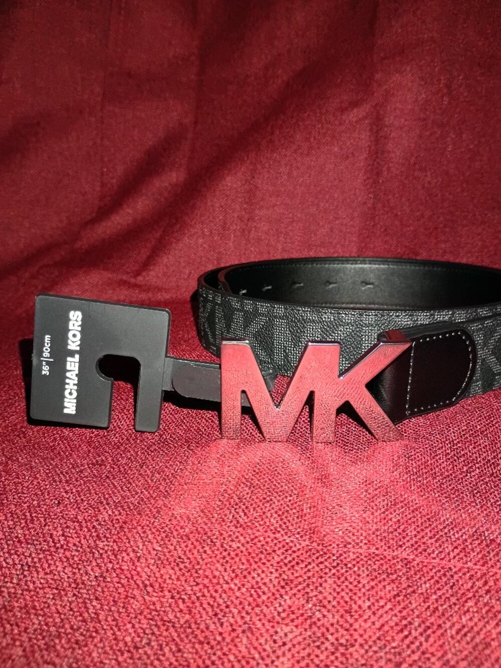 Michael Kors Grey/Black MK Logo Belt MK Buckle